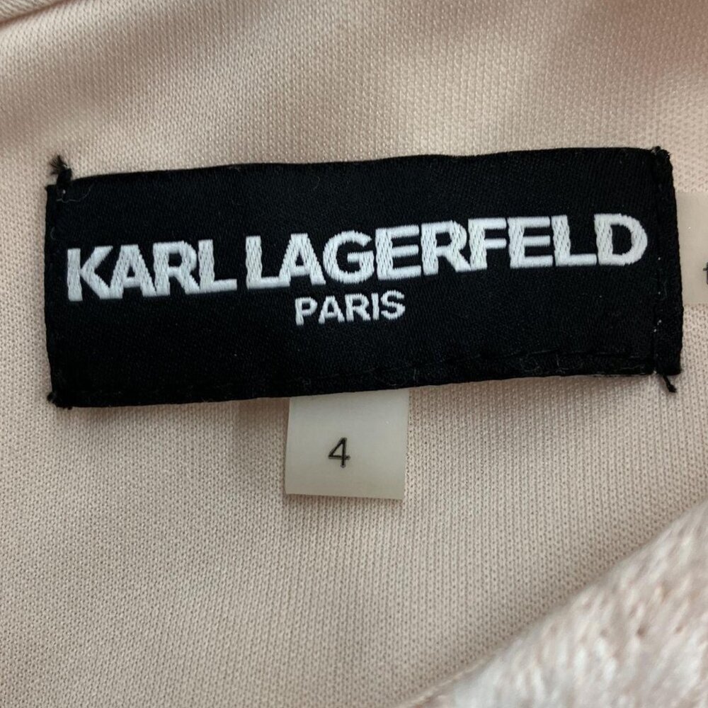 KARL LAGERFELD PARIS Cap-Sleeve Lace Dress sz 4 peach - Picture 5 of 6